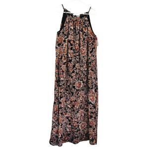 Xhilaration Flower Print Maxi Dress Rope Neck - Blue Brown - M - NWT